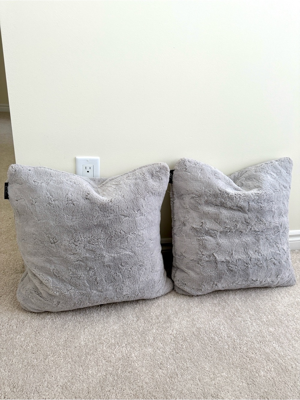 Plush Light Gray Faux Fur Decorative Pillow